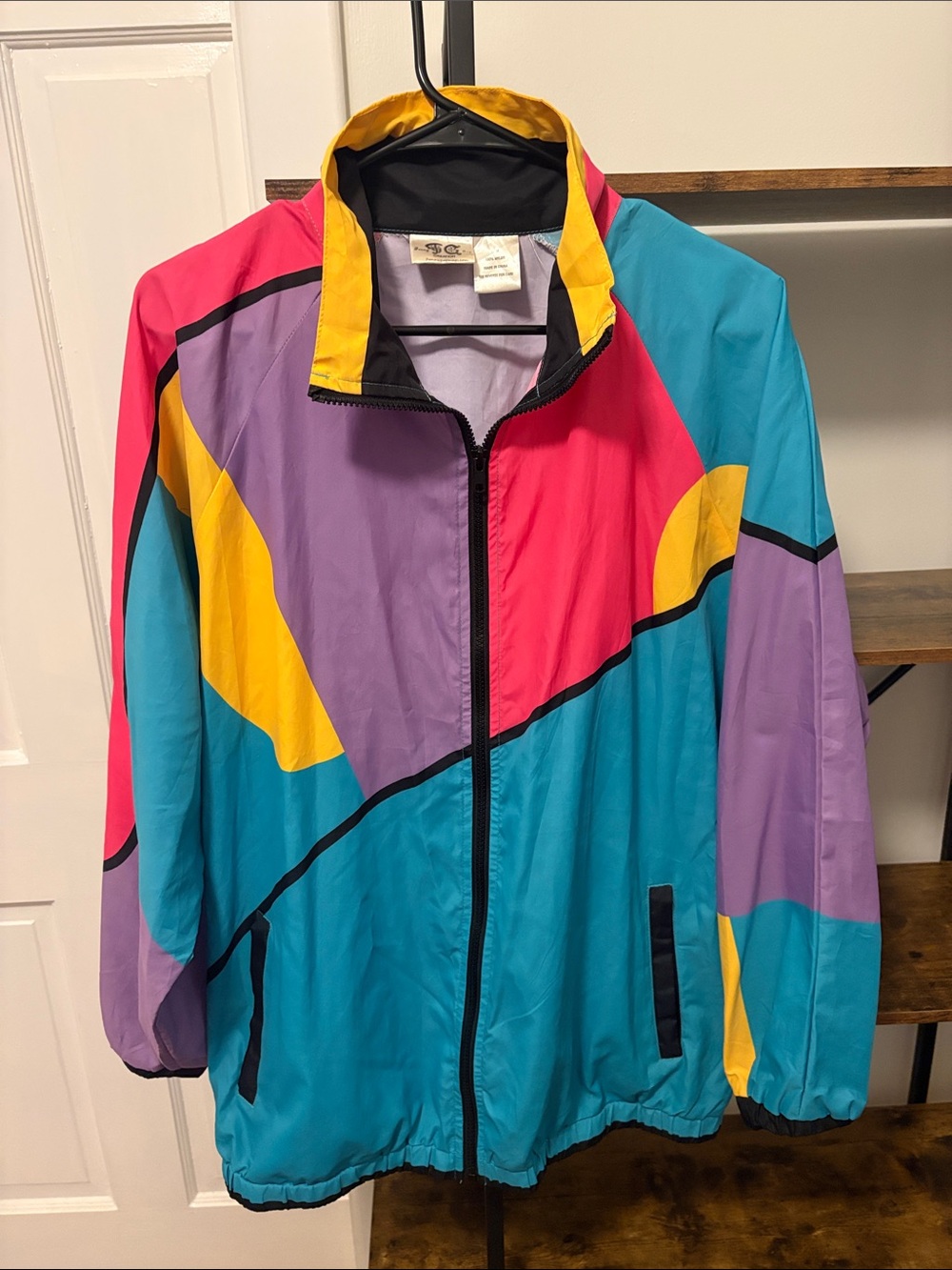 Retro Colorblock Bomber Jacket - Teal, Pink, Purple, Yellow